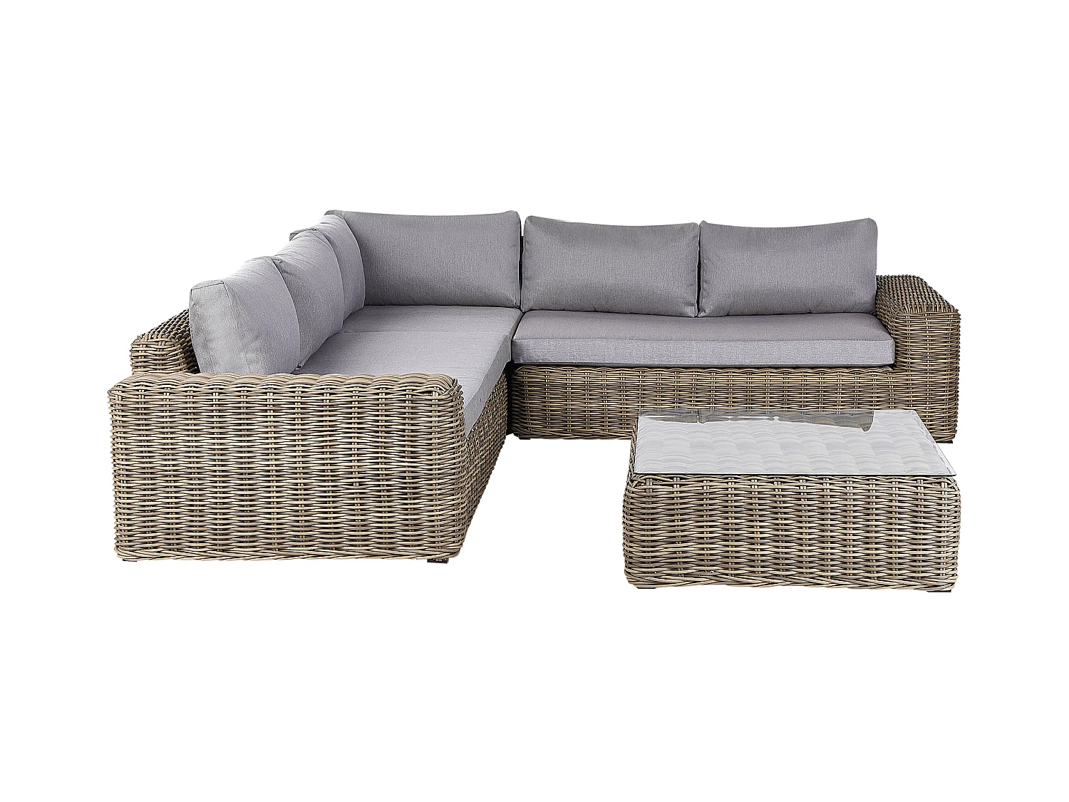 Narożnik ogrodowy z otomaną dla 6 osób PALERMO Modułowy Technorattan Jasnobrązowy