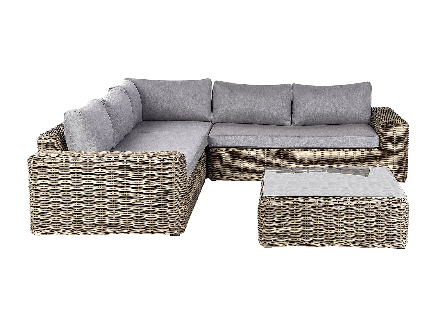 Canapé d'angle de jardin avec ottoman 6 places PALERMO Marron clair