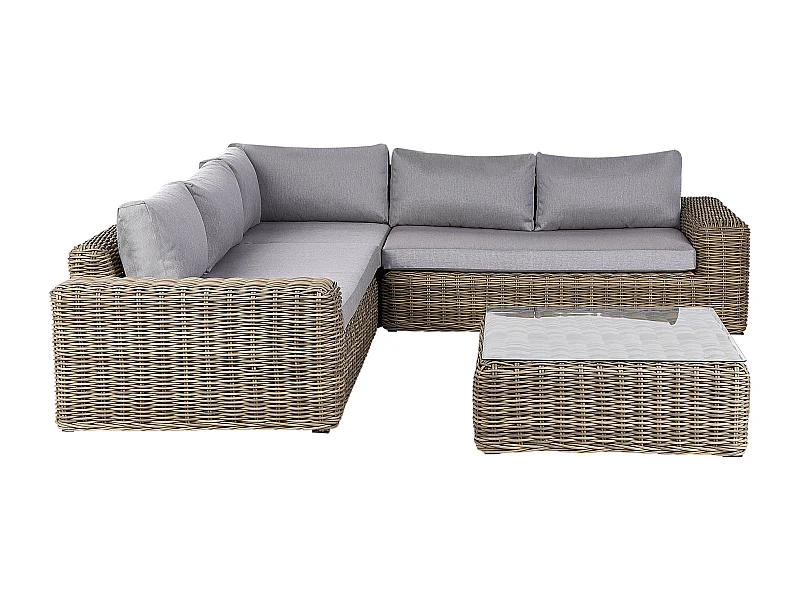 Canapé d'angle de jardin avec ottoman 6 places PALERMO Marron clair