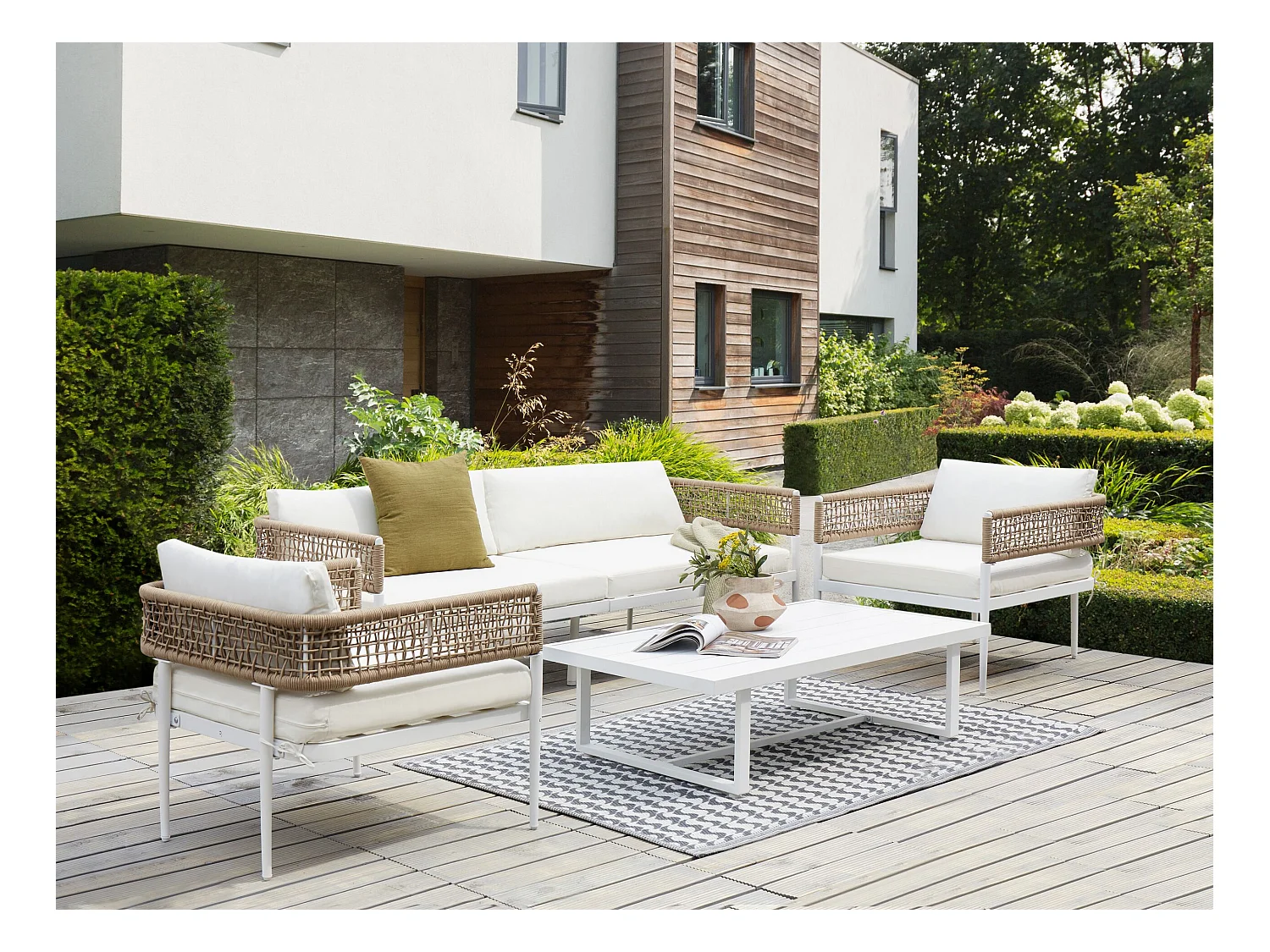 Ensemble de salon de jardin avec table 5 places SERLA Métal Blanc