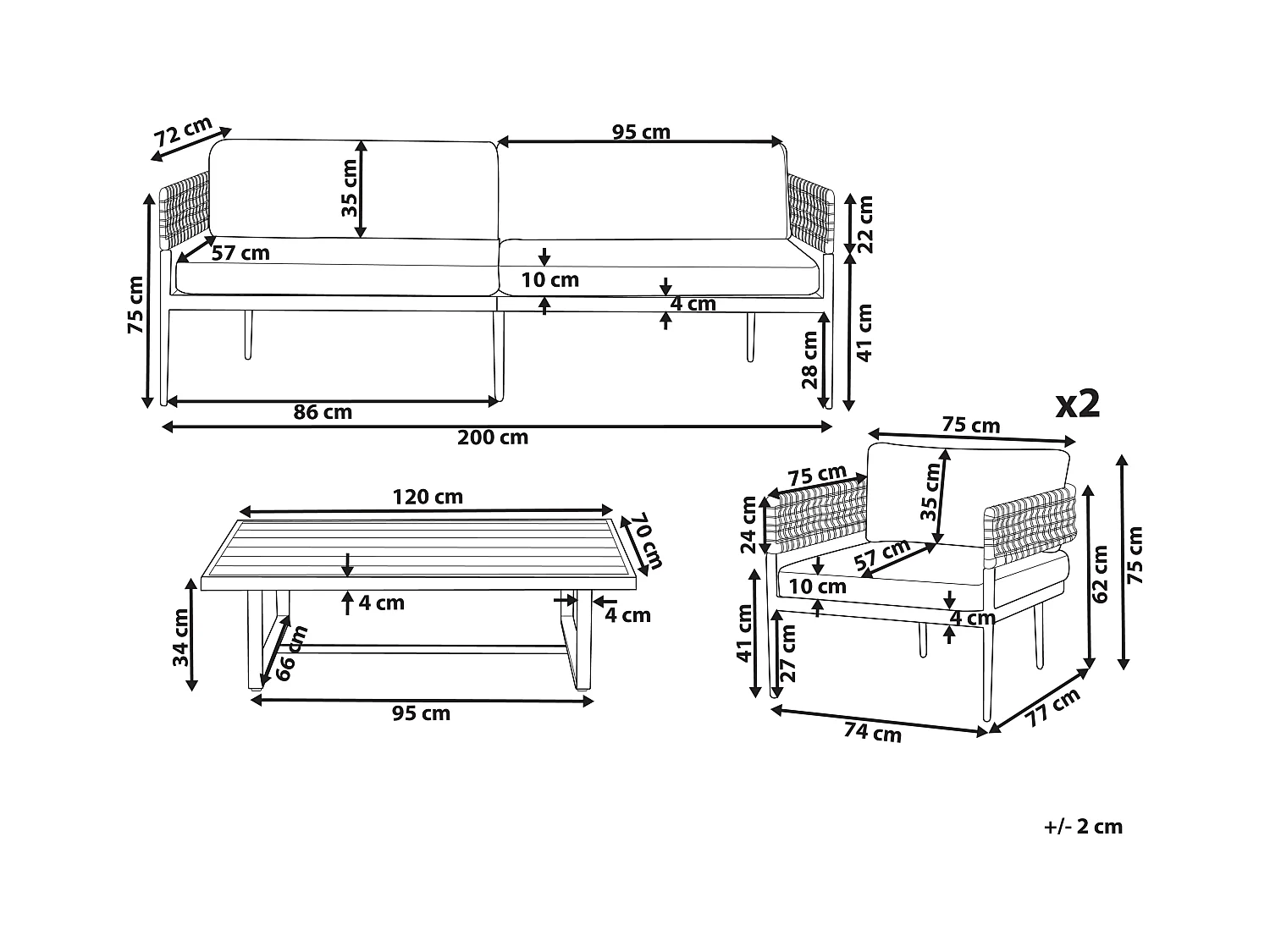 Ensemble de salon de jardin avec table 5 places SERLA Métal Blanc
