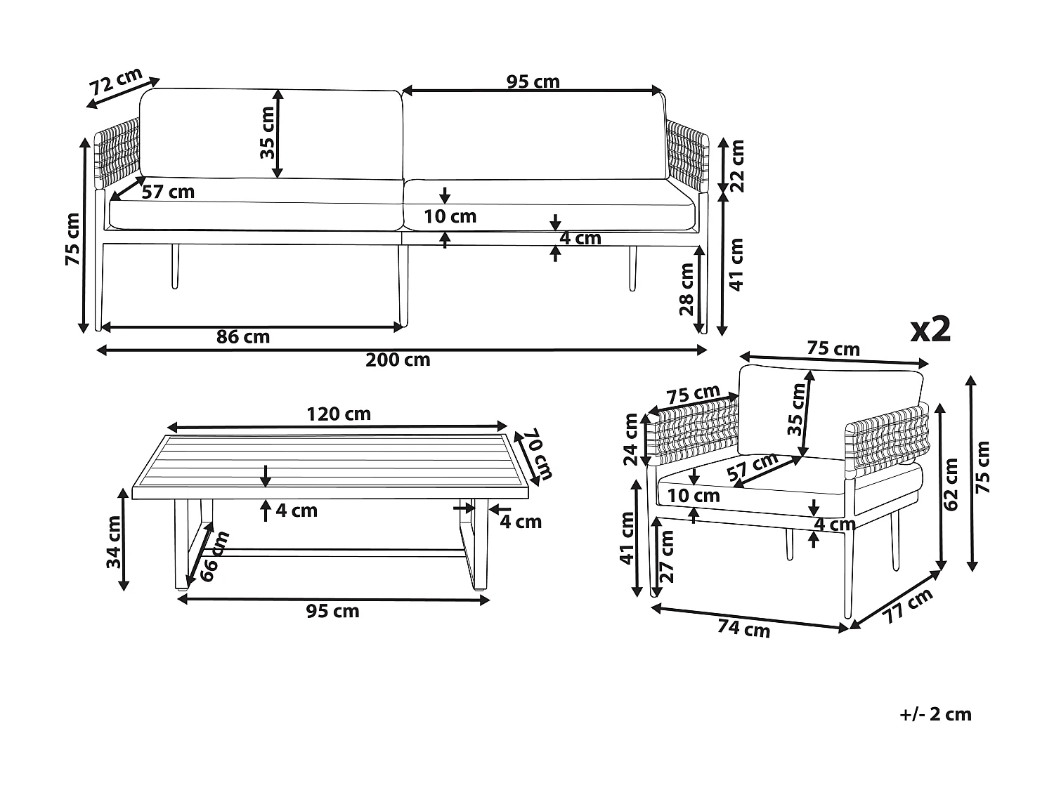 Loungeset met tafel 5-zitter SERLA Metaal Wit