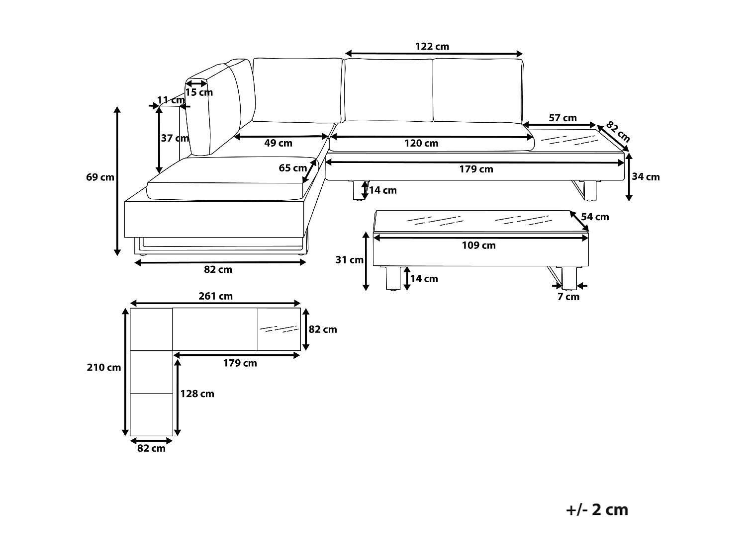 Ensemble de canapés d'angle de jardin 5 places LANCIANO Côté droit Blanc cassé