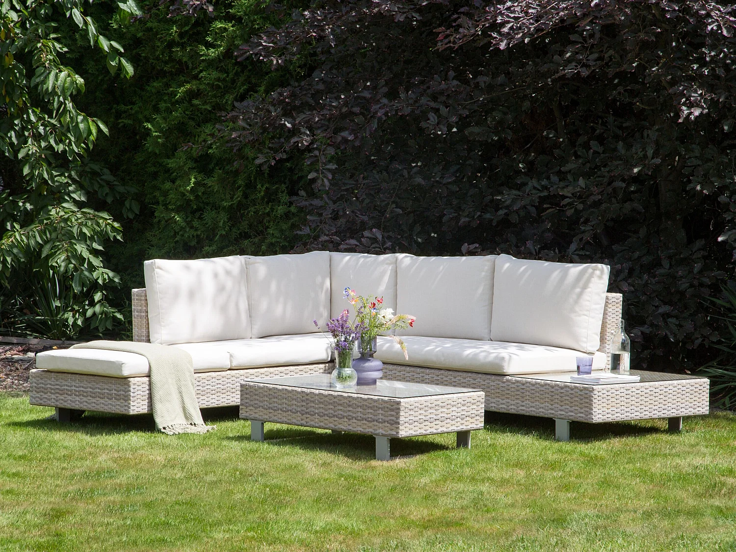 Ensemble de canapés d'angle de jardin 5 places LANCIANO Côté droit Blanc cassé