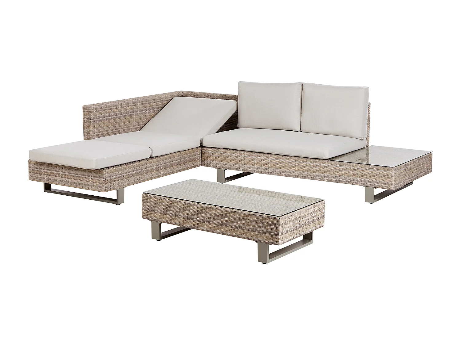 Garten Ecksofa mit Tisch 5-Sitzer LANCIANO rechtsseitig Polyrattan Cremeweiss