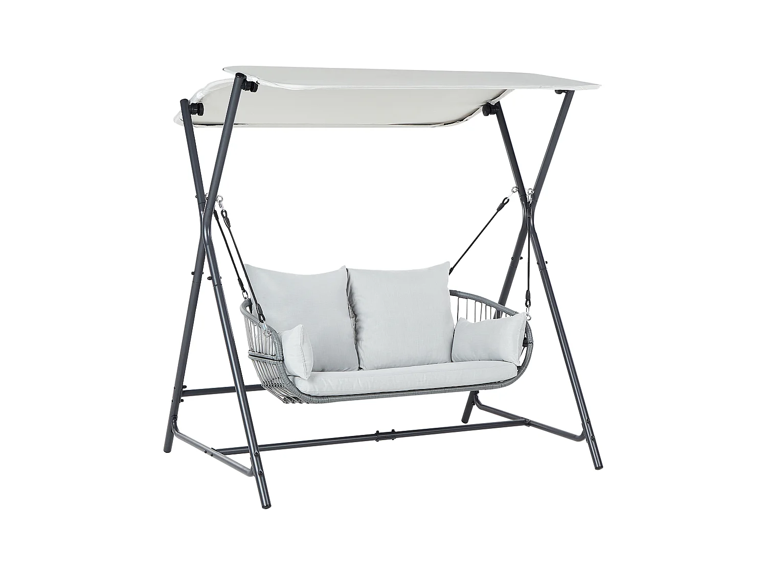 Gartenschaukel aus Stoff Stahl helles Grau mit verstellbarem Dach modern Fiastra