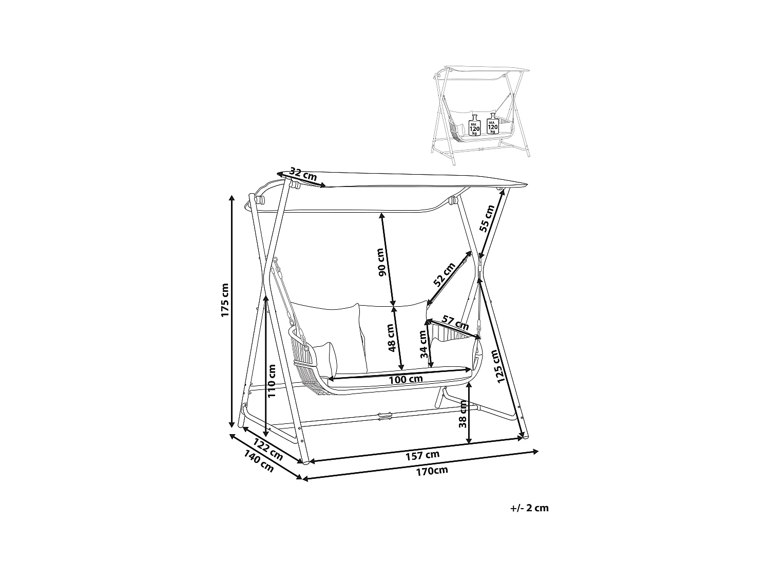 Gartenschaukel aus Stoff Stahl helles Grau mit verstellbarem Dach modern Fiastra