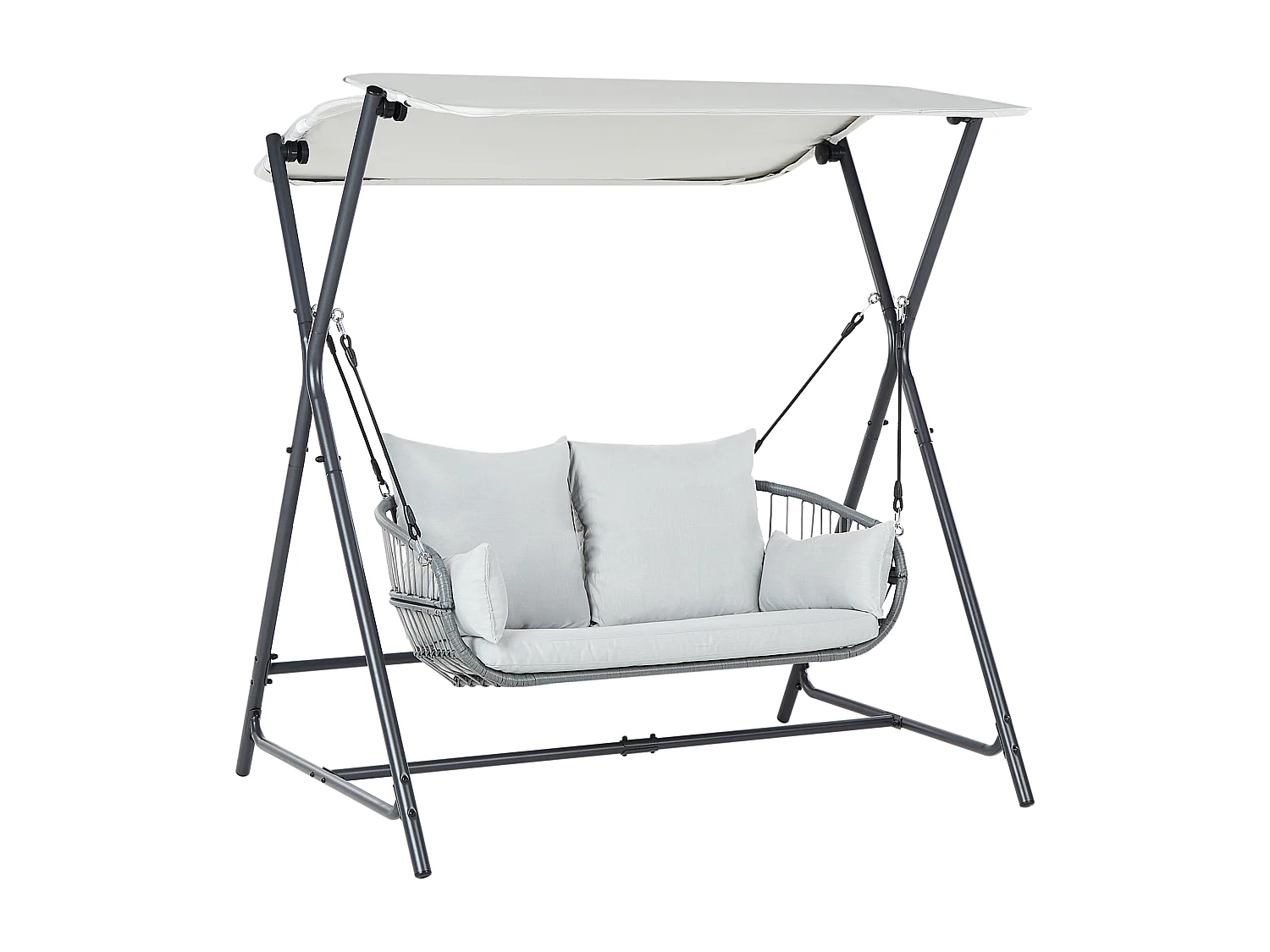 Gartenschaukel aus Stoff Stahl helles Grau mit verstellbarem Dach modern Fiastra