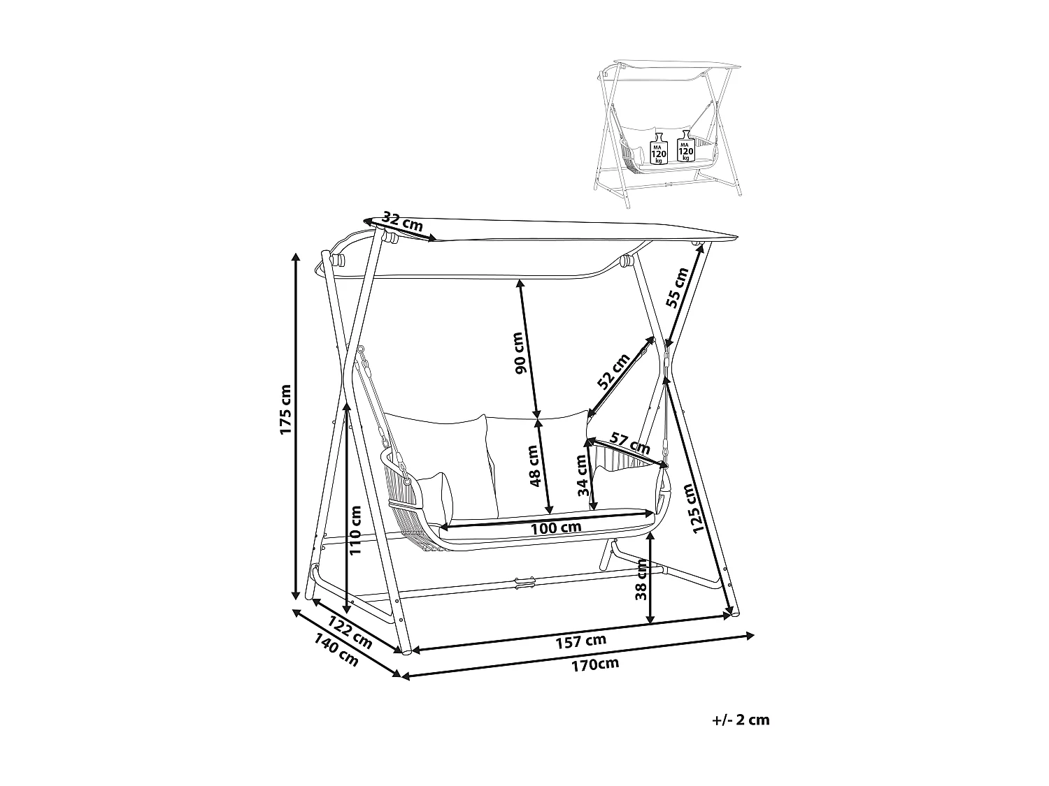 Gartenschaukel aus Stoff Stahl helles Grau mit verstellbarem Dach modern Fiastra
