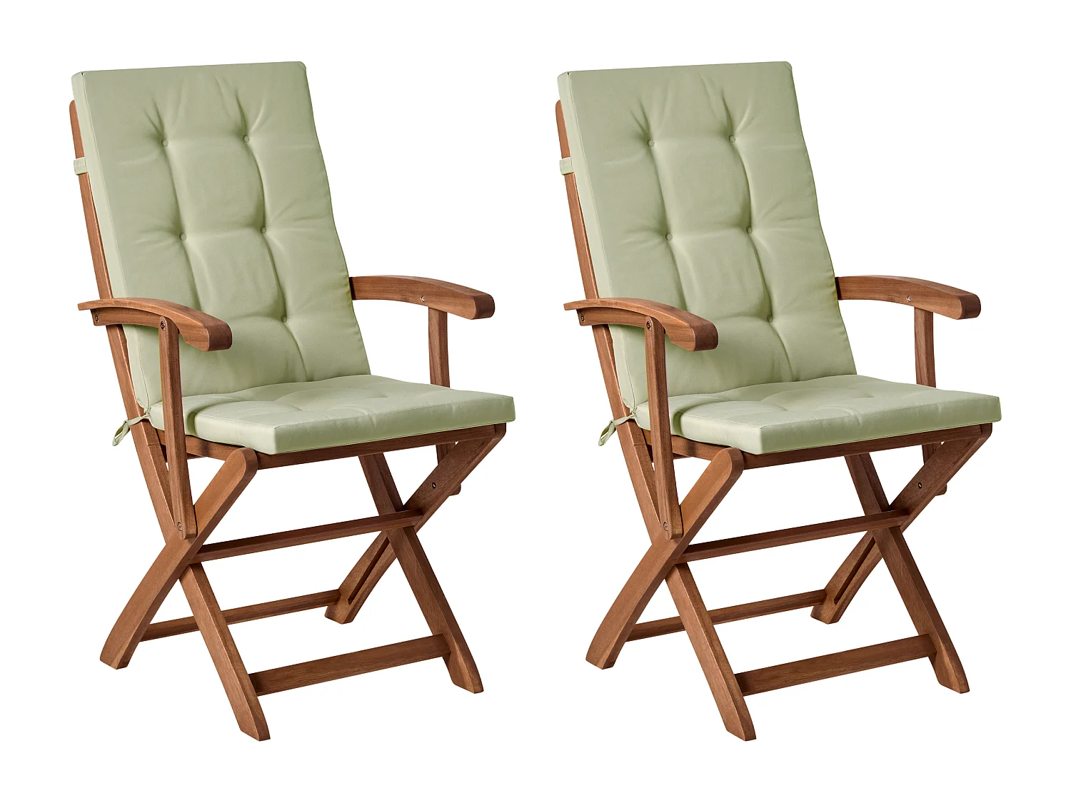 Lot de 2 chaises de jardin avec coussins MAUI PREMIUM Acacia Vert clair