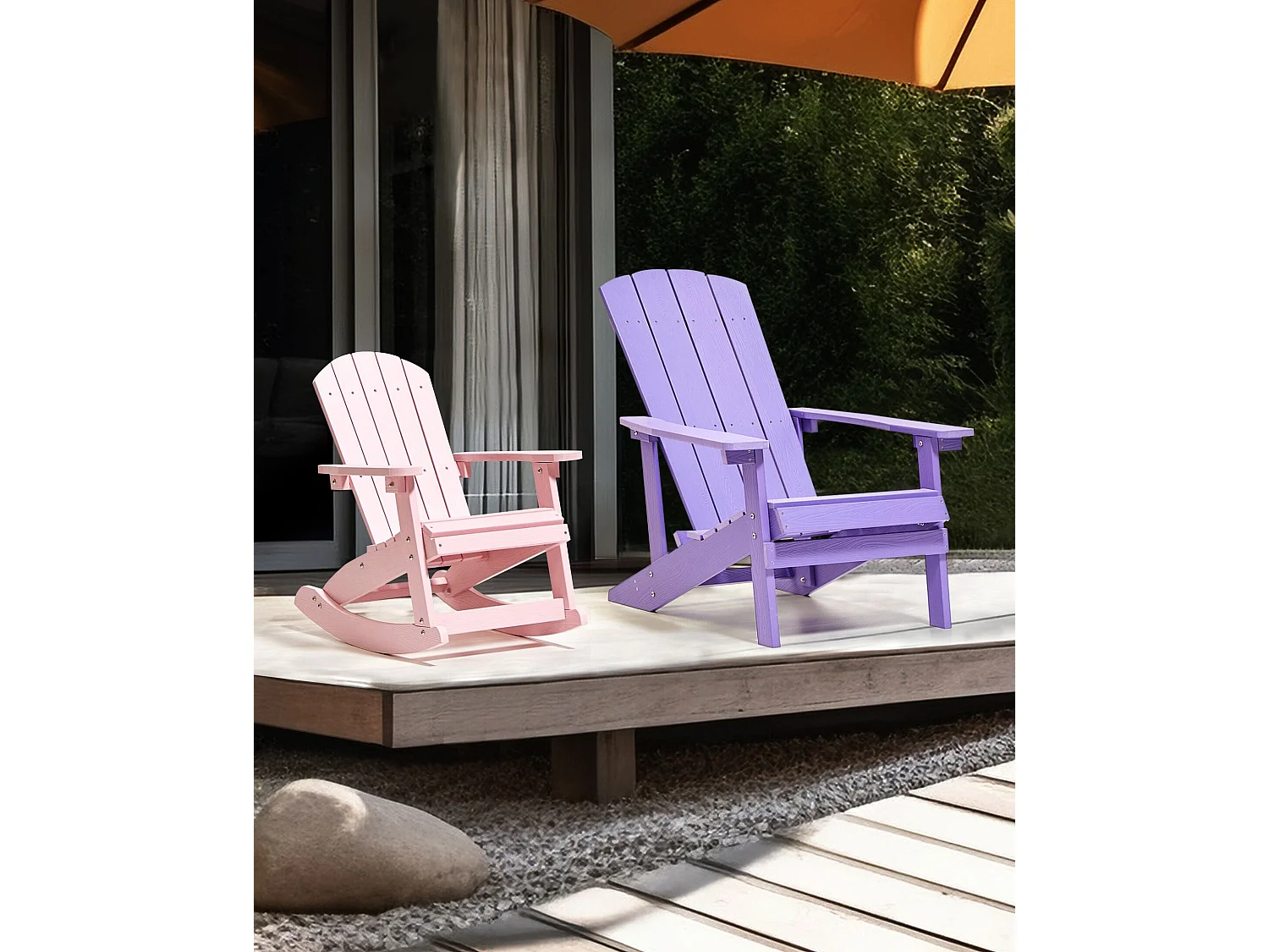 Cadeira de baloiço infantil para jardim ADIRONDACK Rosa pastel