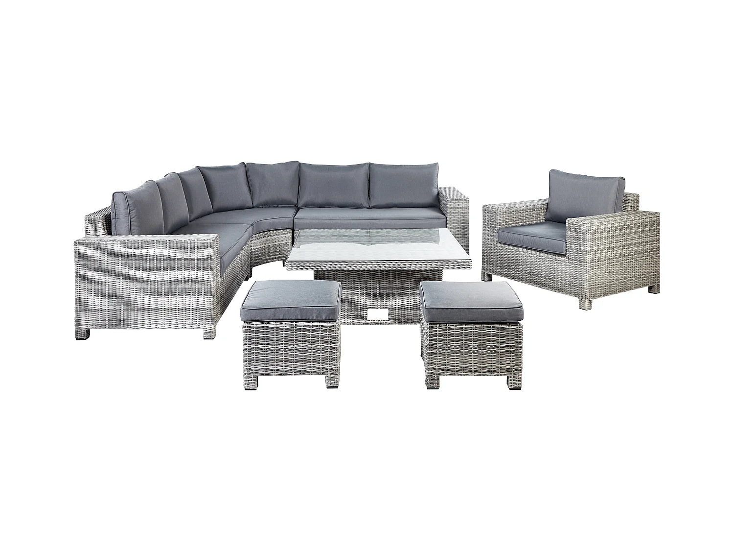 Ensemble de salon de jardin avec table et ottoman 9 places TEGLIO Gris