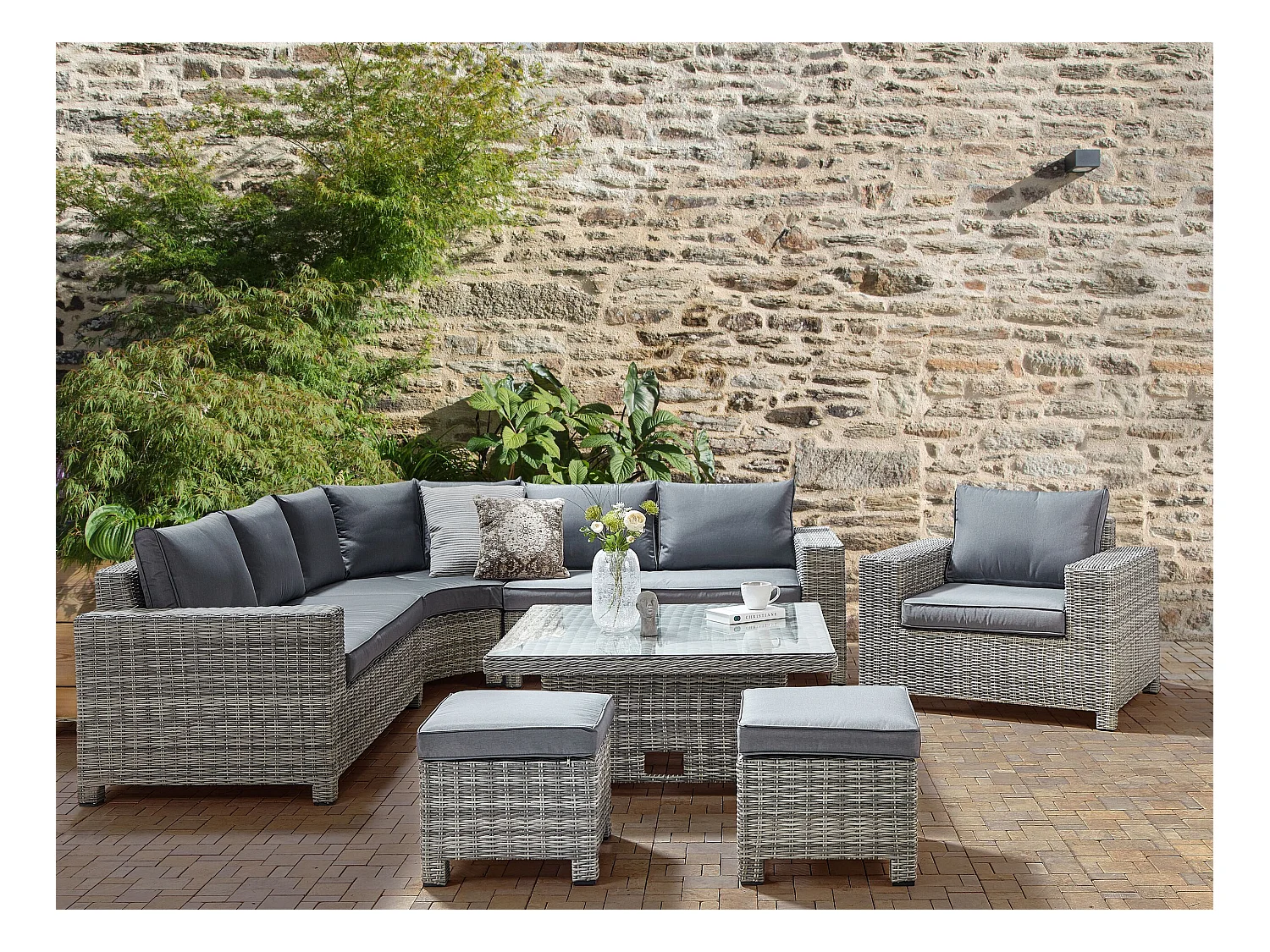 Ensemble de salon de jardin avec table et ottoman 9 places TEGLIO Gris