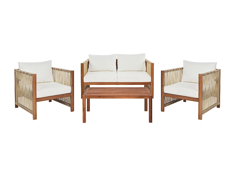 Lounge Set mit Tisch 4-Sitzer ANTRIA Akazienholz Beige