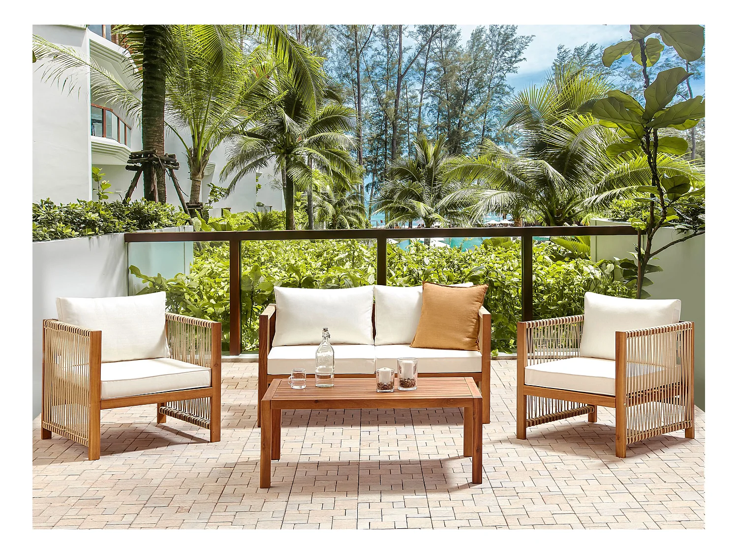 Lounge Set mit Tisch 4-Sitzer ANTRIA Akazienholz Beige