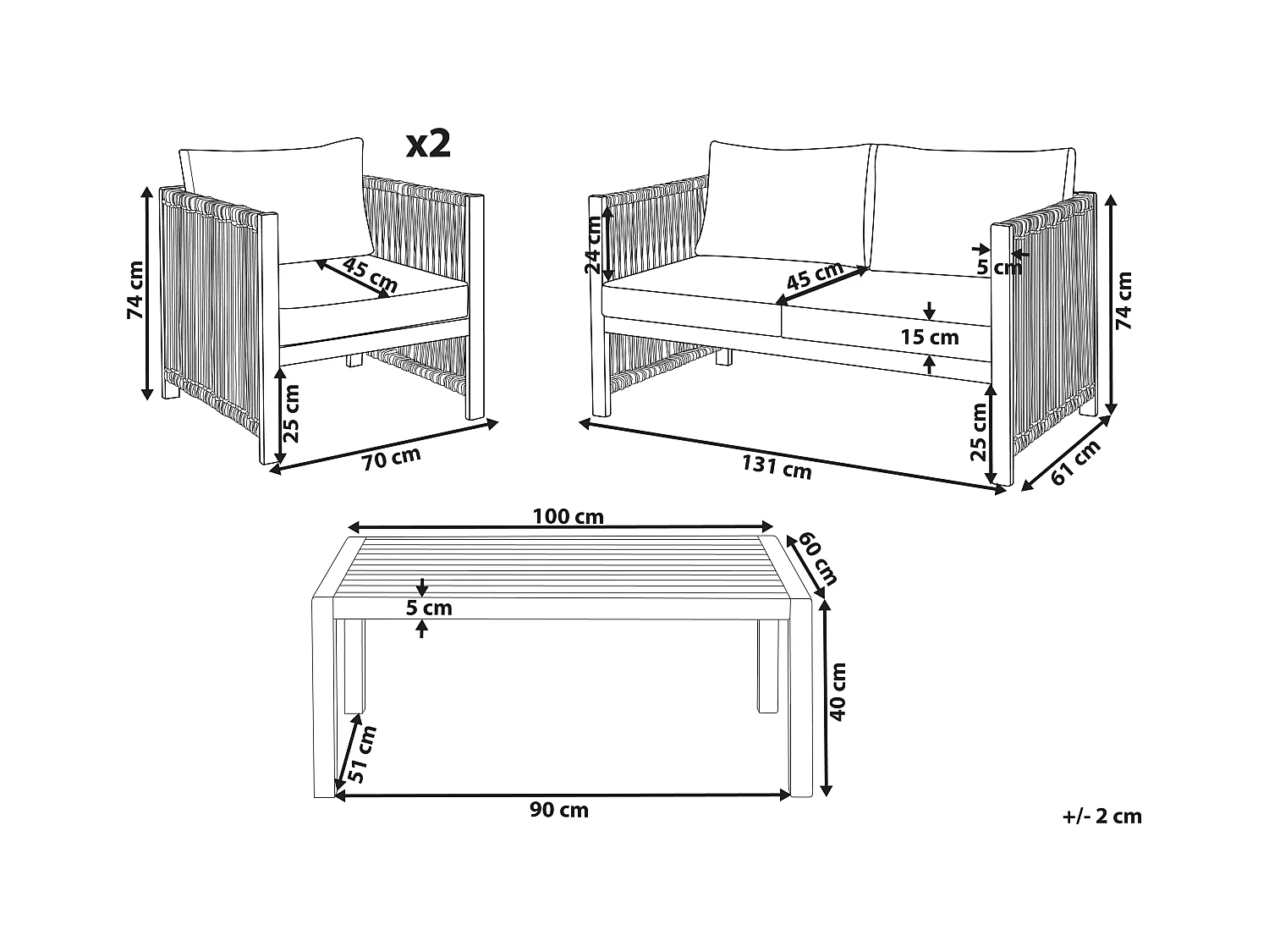 Lounge Set mit Tisch 4-Sitzer ANTRIA Akazienholz Beige