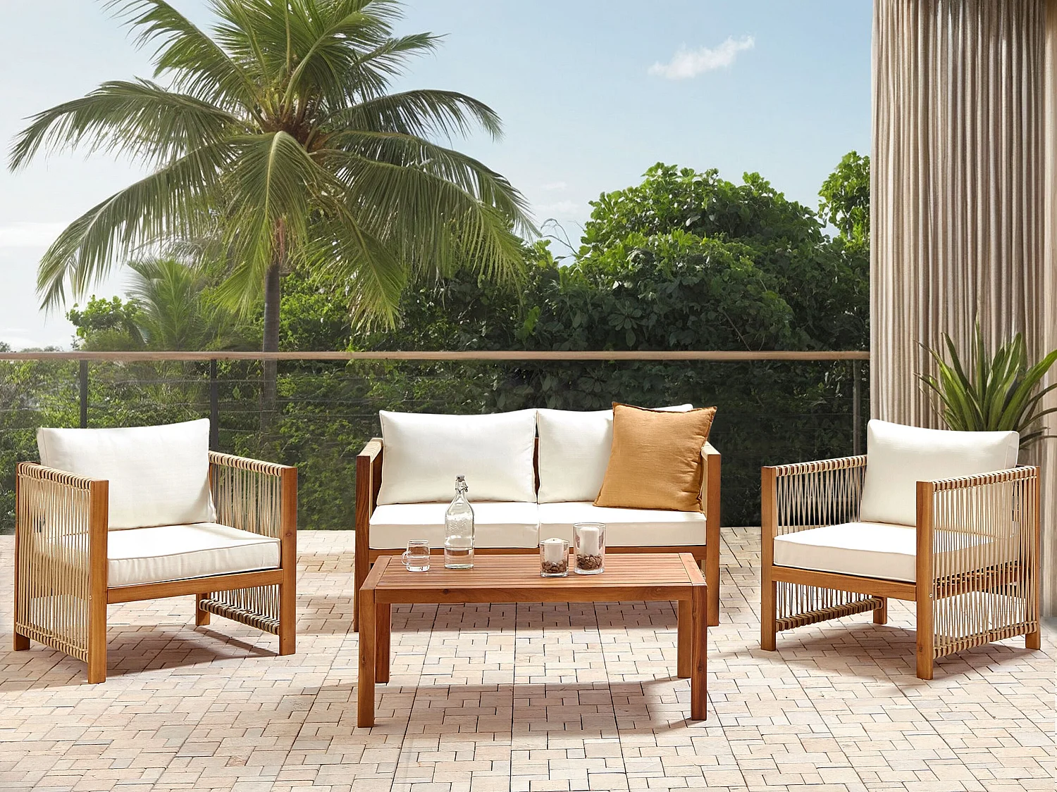 Ensemble de salon de jardin avec table 4 places ANTRIA Acacia Beige