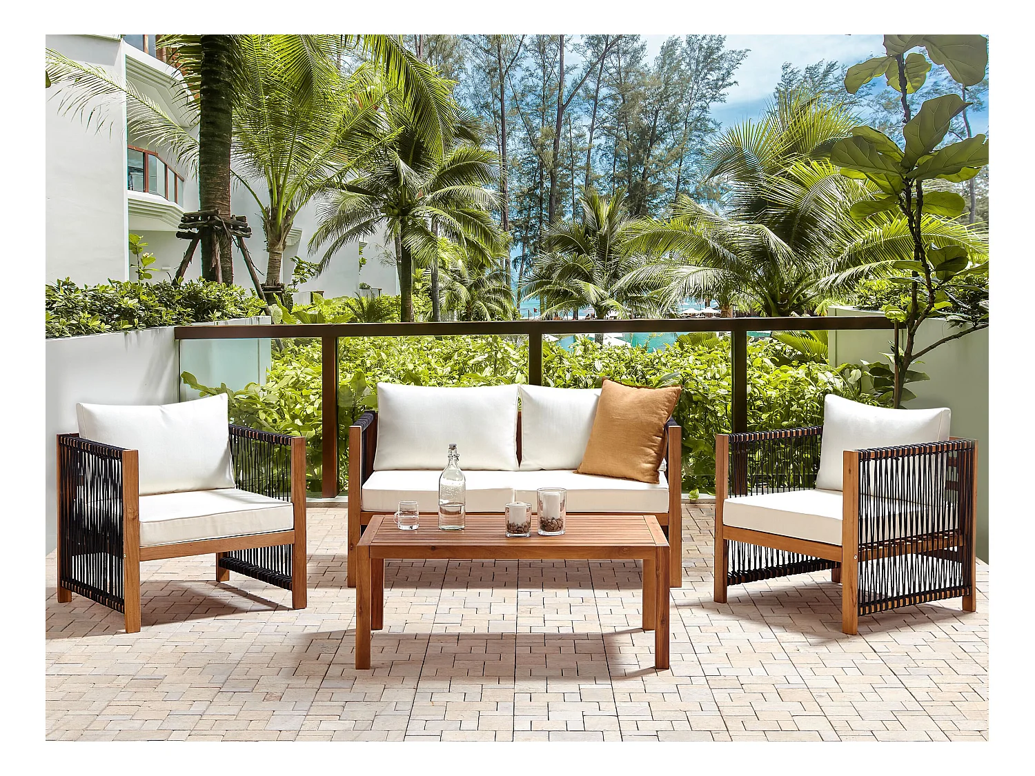 Zestaw ogrodowy ze stolikiem dla 4 osób ANTRIA Drewno akacjowe Czarny