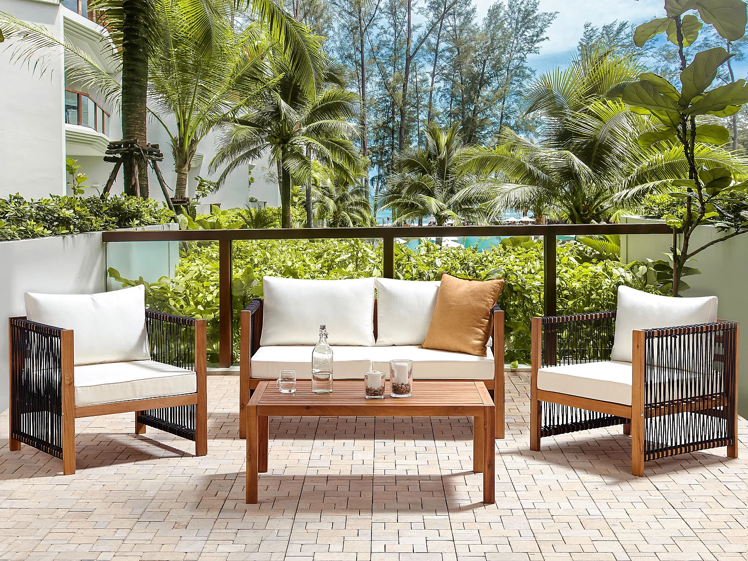 Ensemble de salon de jardin avec table 4 places ANTRIA Acacia Noir