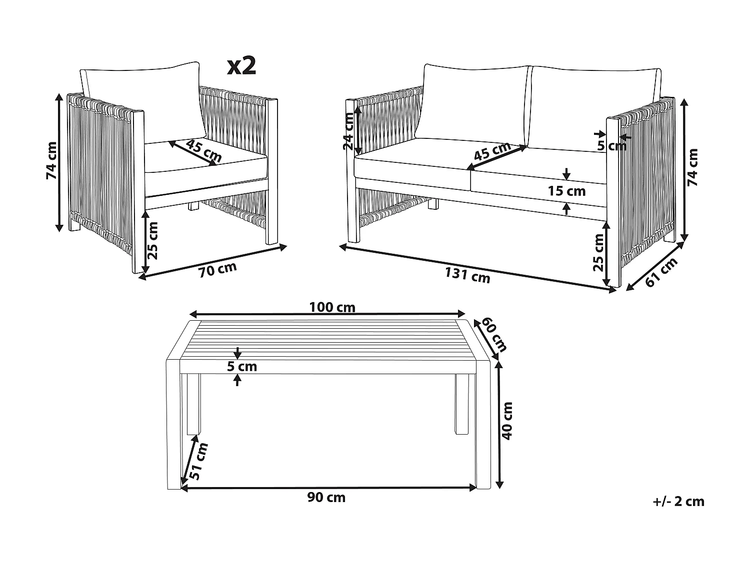 Ensemble de salon de jardin avec table 4 places ANTRIA Acacia Noir