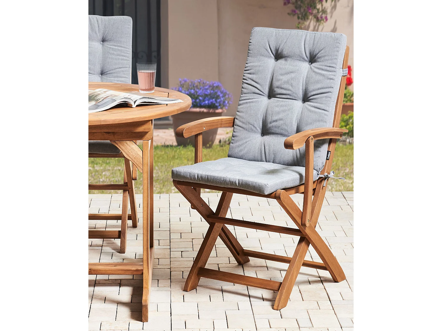 Set di 2 sedie da giardino con cuscini MAUI PREMIUM Legno d'acacia Grigio