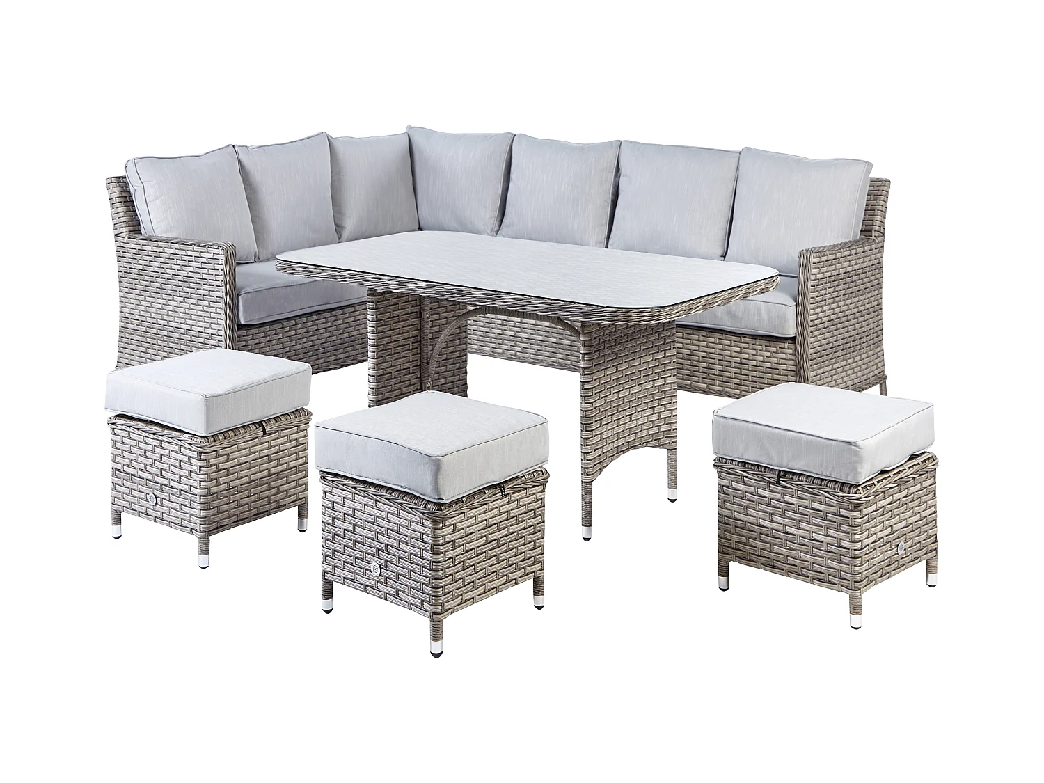 Zestaw ogrodowy ze stolikiem i otomaną dla 9 osób LACONA Prawostronny Technorattan Jasnoszary