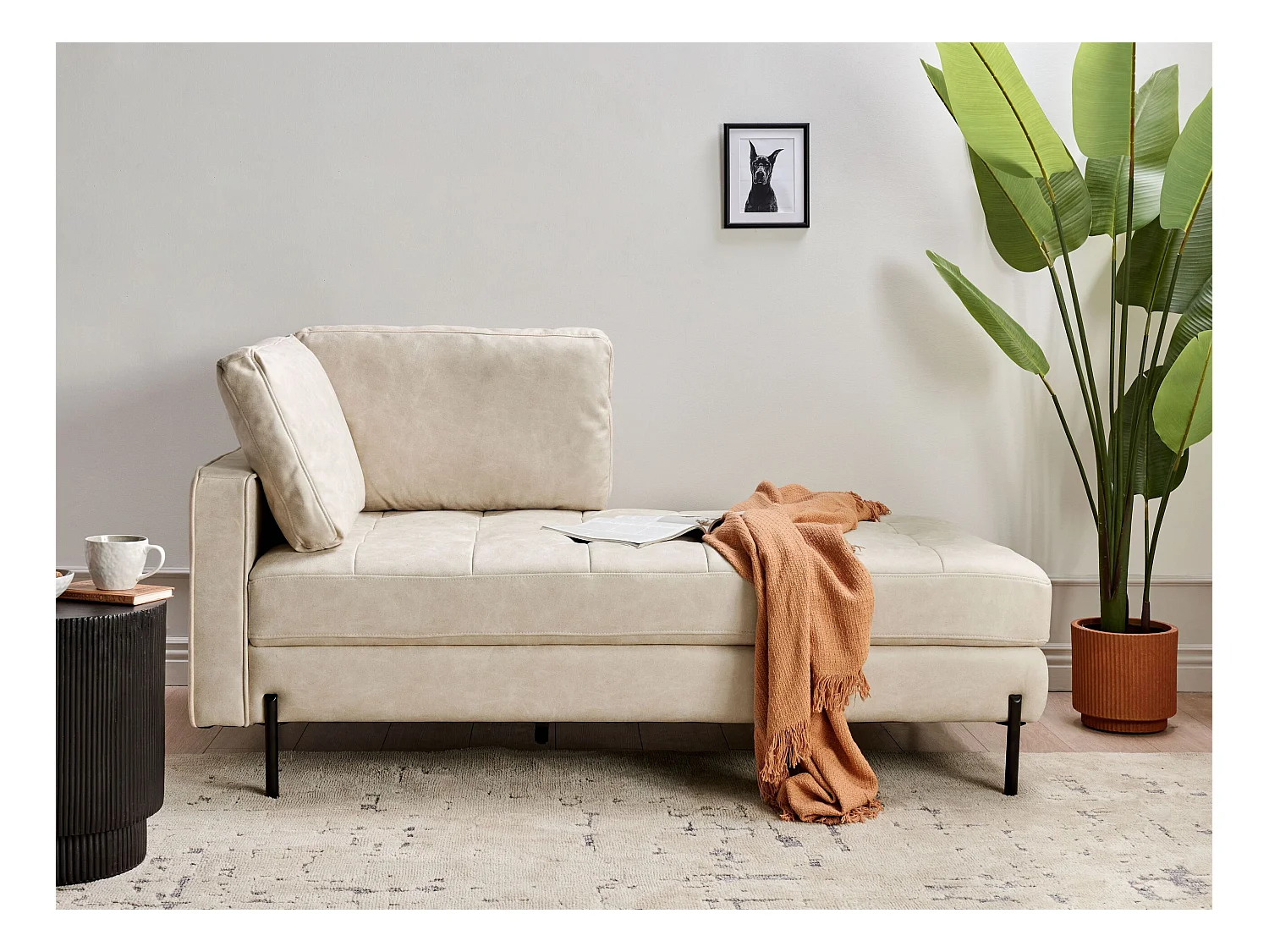 Chaise longue côté droite REBAIS Cuir PU Beige clair