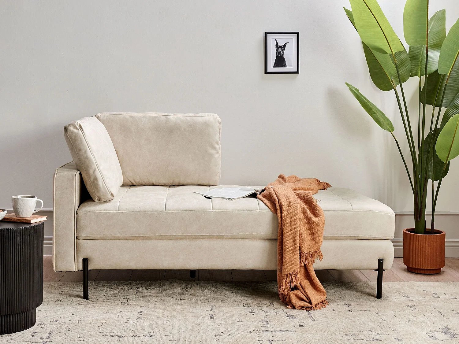 Chaise longue côté droite REBAIS Cuir PU Beige clair