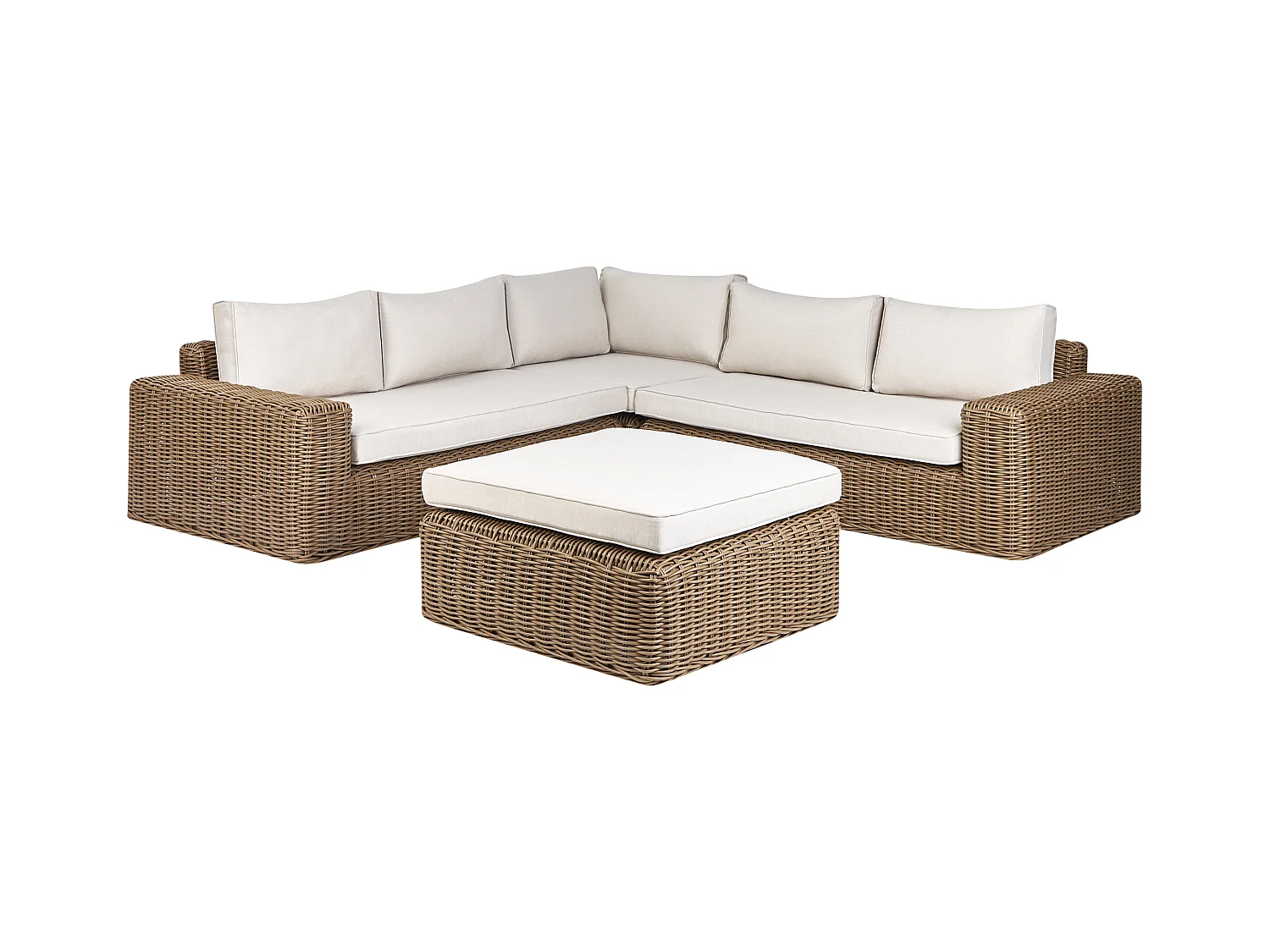 Canapé d'angle de jardin avec ottoman 6 places PALERMO Marron