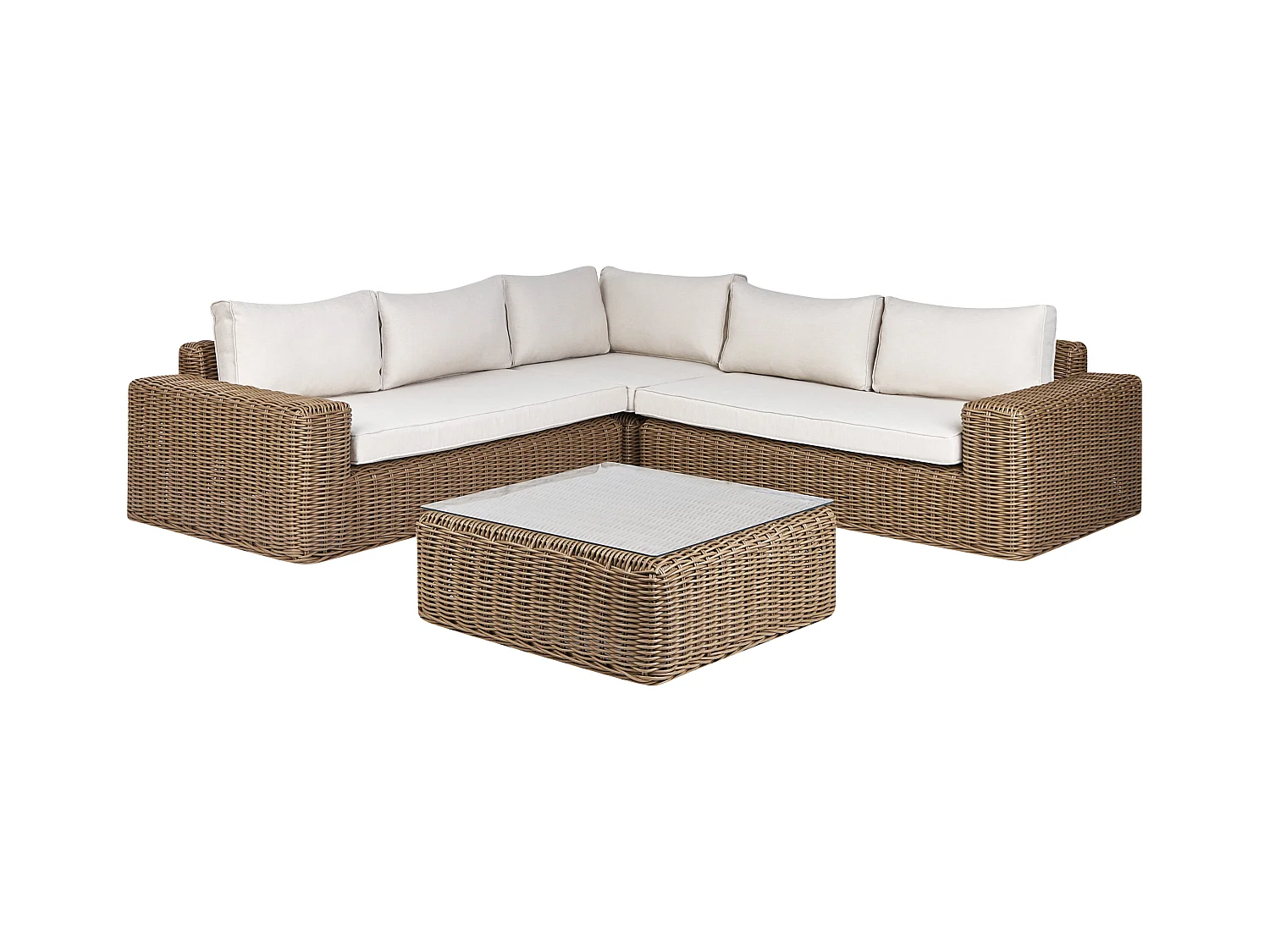 Canapé d'angle de jardin avec ottoman 6 places PALERMO Marron