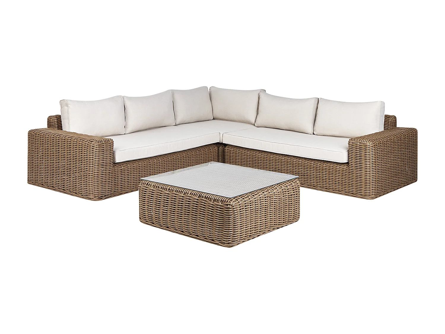 Garten Lounge Set Polyrattan braun mit Auflagen weiß modular 6-Sitzer Palermo