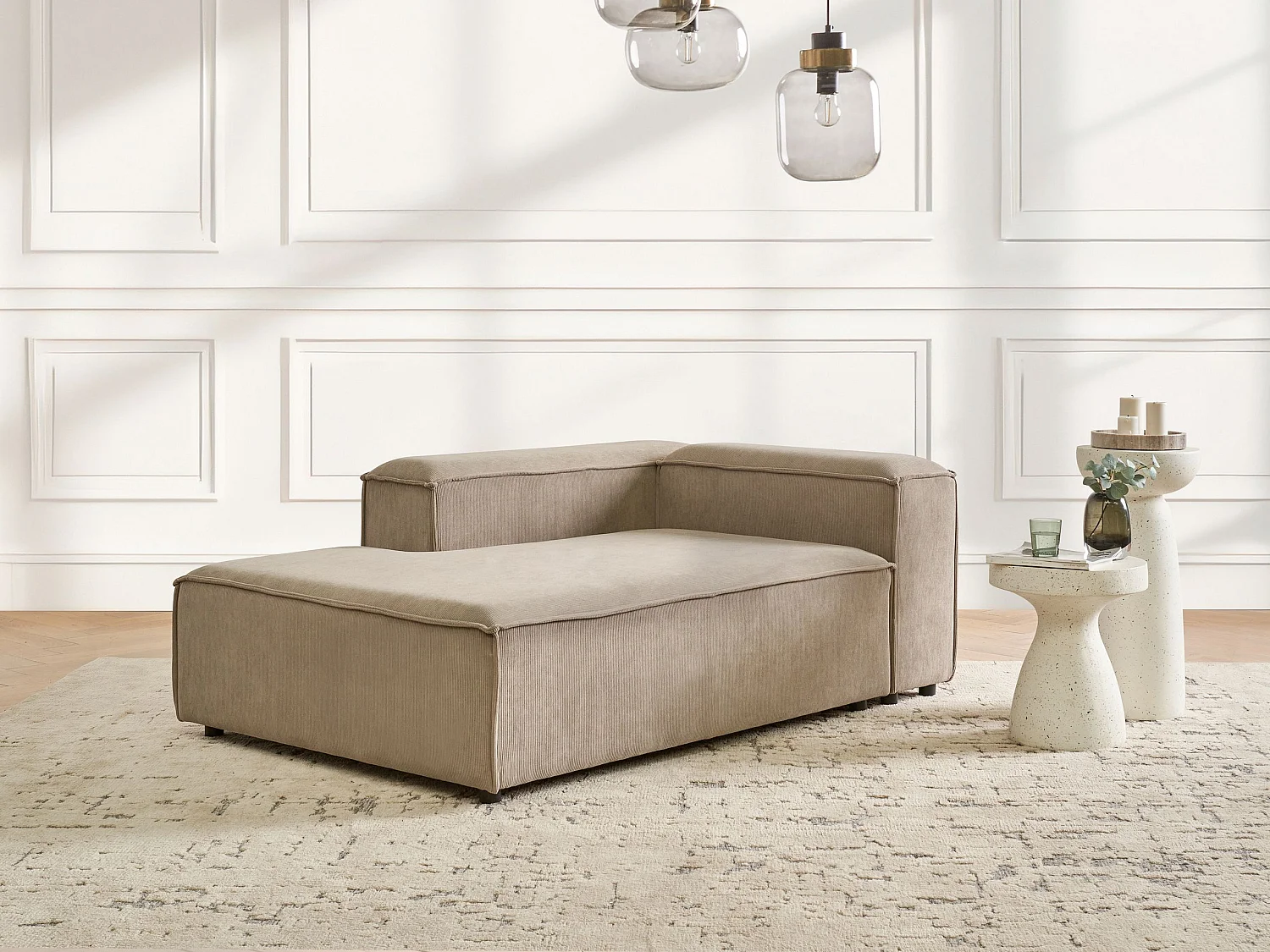 Chaise longue côté droit ARDAL Velours côtelé Marron clair