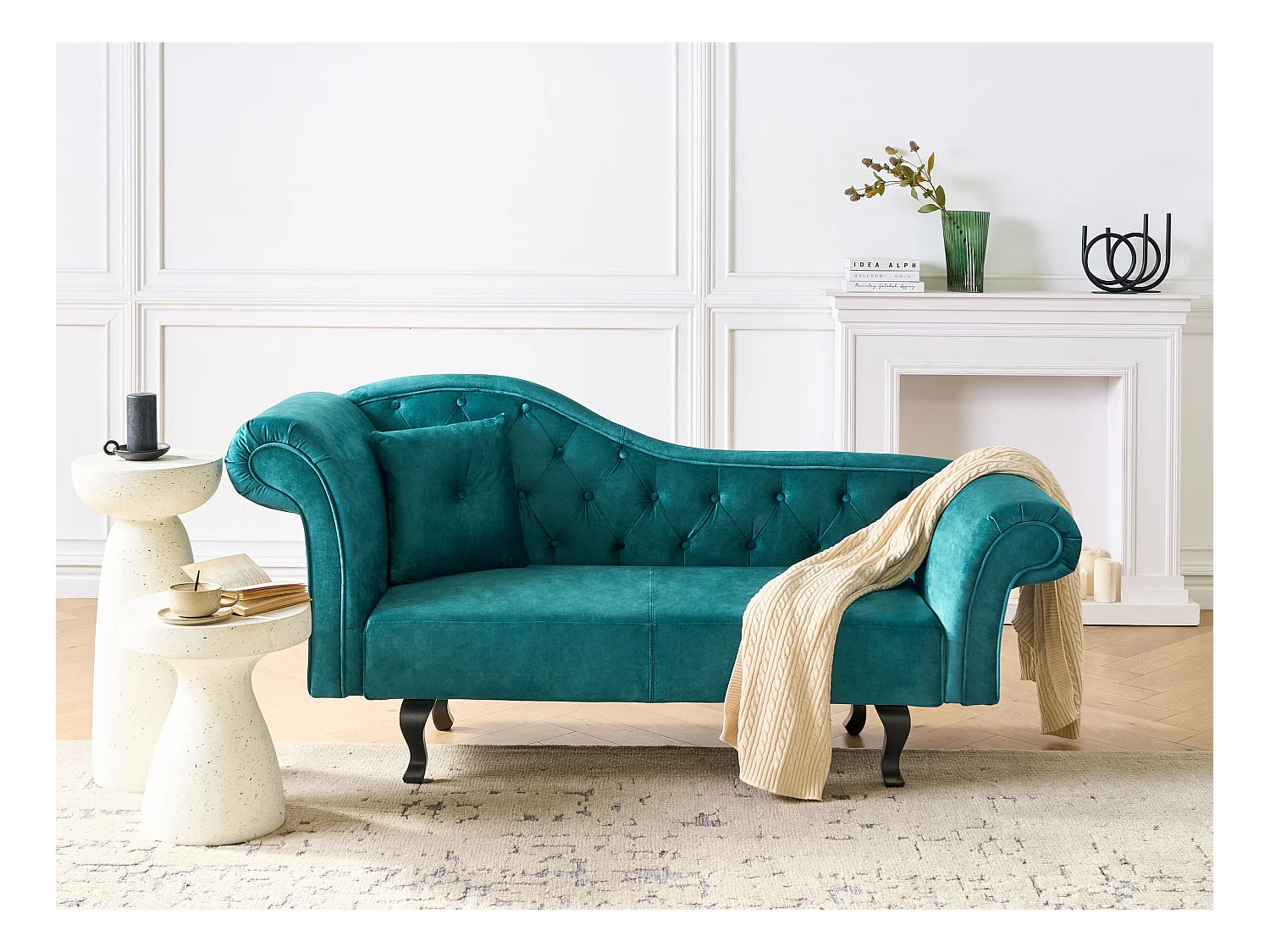 Chaise longue côté droite LATTES Velours Vert émeraude avec coussin