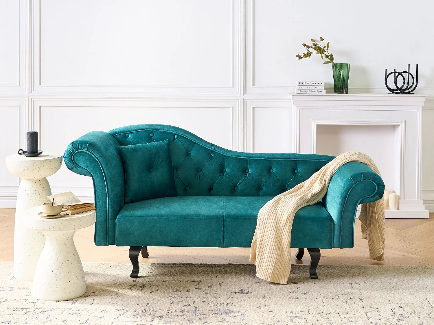 Left-Hand Chaise Longue LATTES II Velvet Emerald Green with Cushion