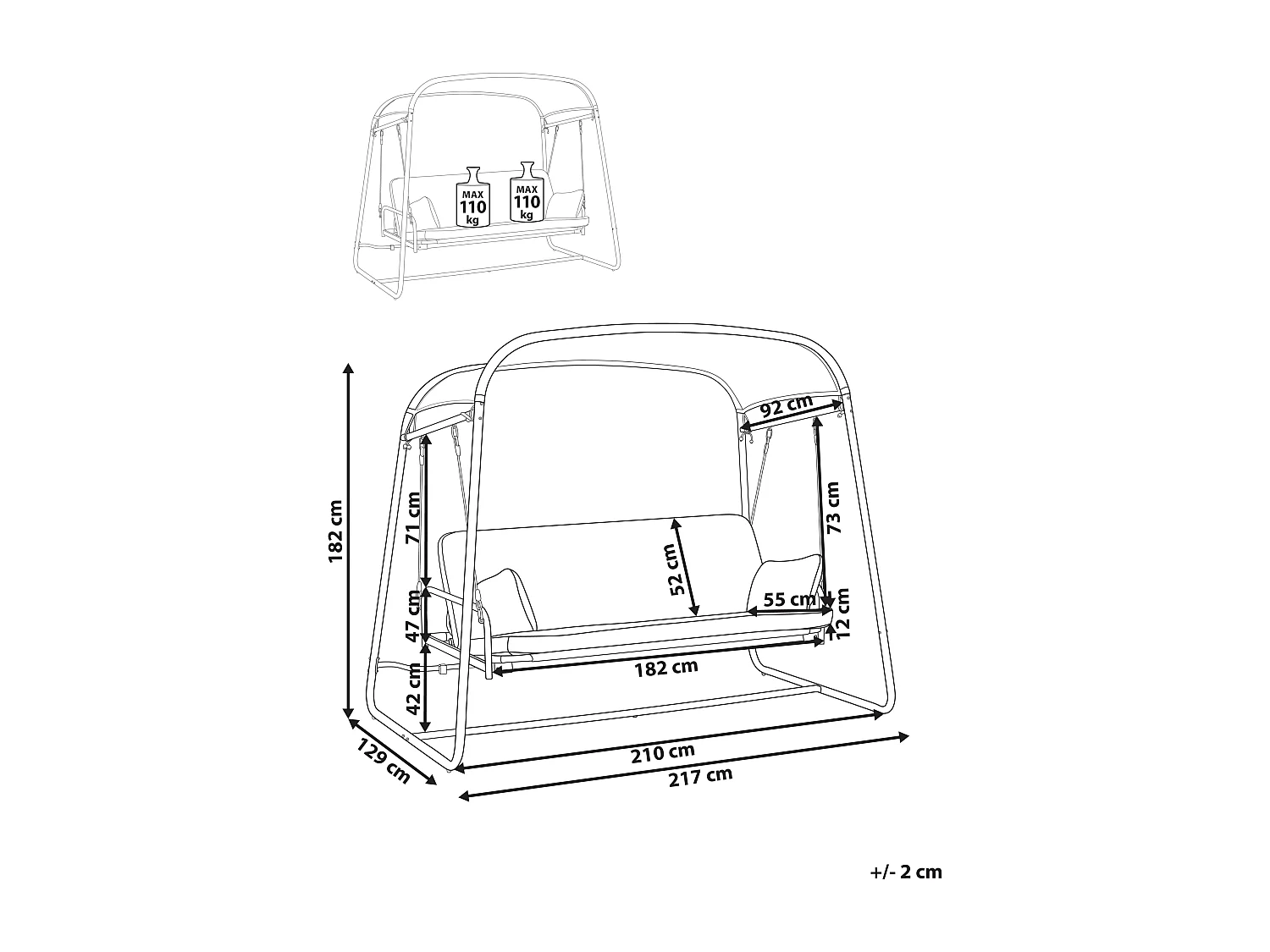 Gartenschaukel aus Mesh Stahl dunkles Grau mit Liegefunktion modern Marsciano