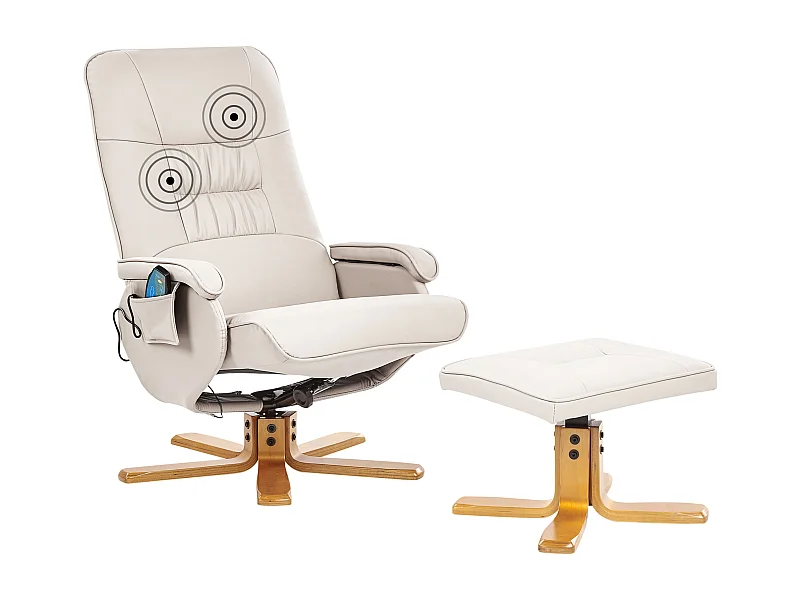 Massagesessel in Hellbeige aus Kunstleder mit Heizfunktion u. Fußhocker RelaxPro