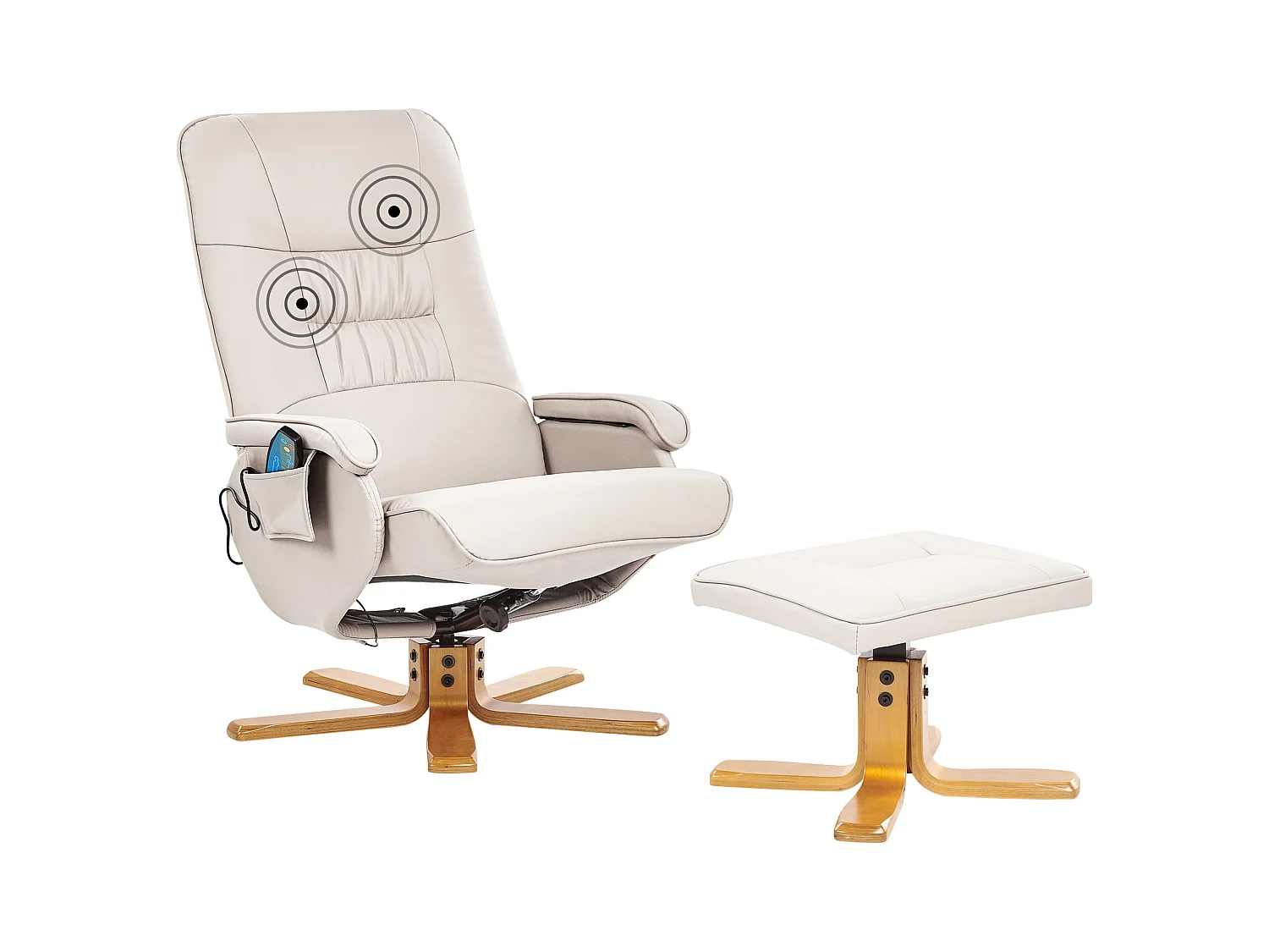 Massagesessel in Hellbeige aus Kunstleder mit Heizfunktion u. Fußhocker RelaxPro