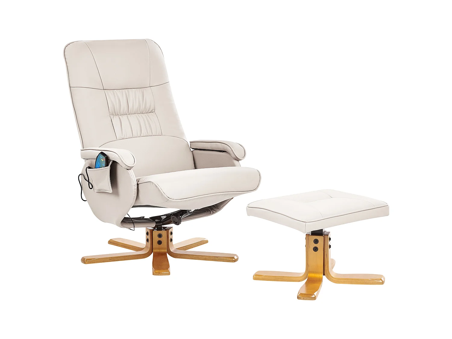 Massagesessel in Hellbeige aus Kunstleder mit Heizfunktion u. Fußhocker RelaxPro