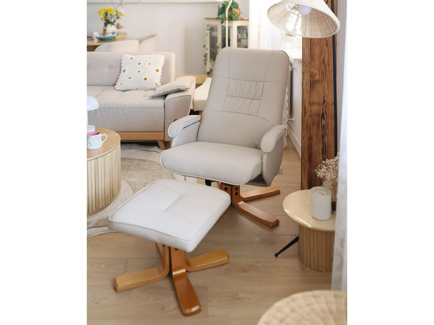 Massage Chair RELAXPRO with Footstool Faux Leather Light Beige