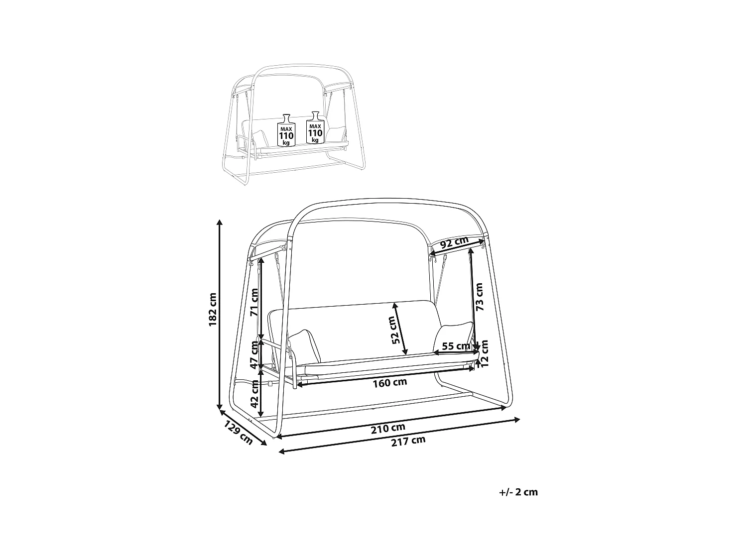Hollywoodschaukel MARSCIANO Metall Hellgrau