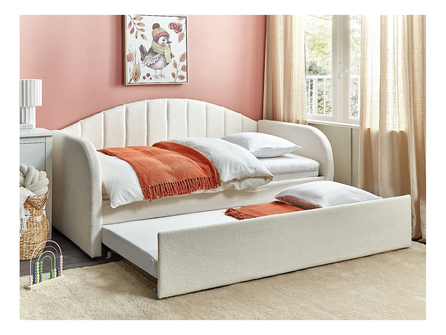 Lit gigogne Bouclé EYBURIE 90 x 200 cm Beige clair