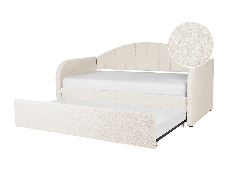 Lit gigogne Bouclé EYBURIE 90 x 200 cm Beige clair