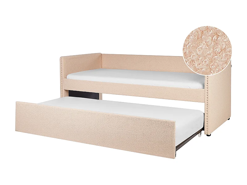 Lit gigogne Bouclé TROYES 90 x 200 cm Rose pêche