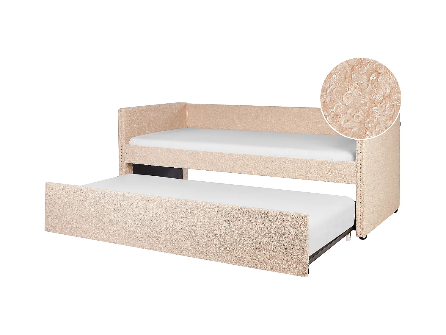 Lit gigogne Bouclé TROYES 90 x 200 cm Rose pêche