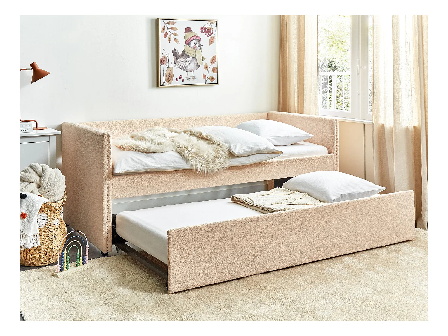 Cama nido Bouclé TROYES 90 x 200 cm Rosa melocotón