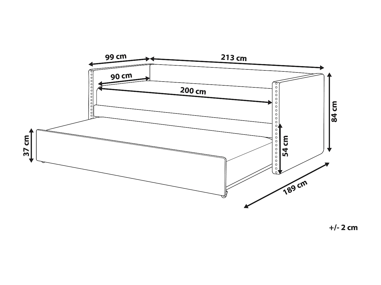 Lit gigogne Bouclé TROYES 90 x 200 cm Rose pêche