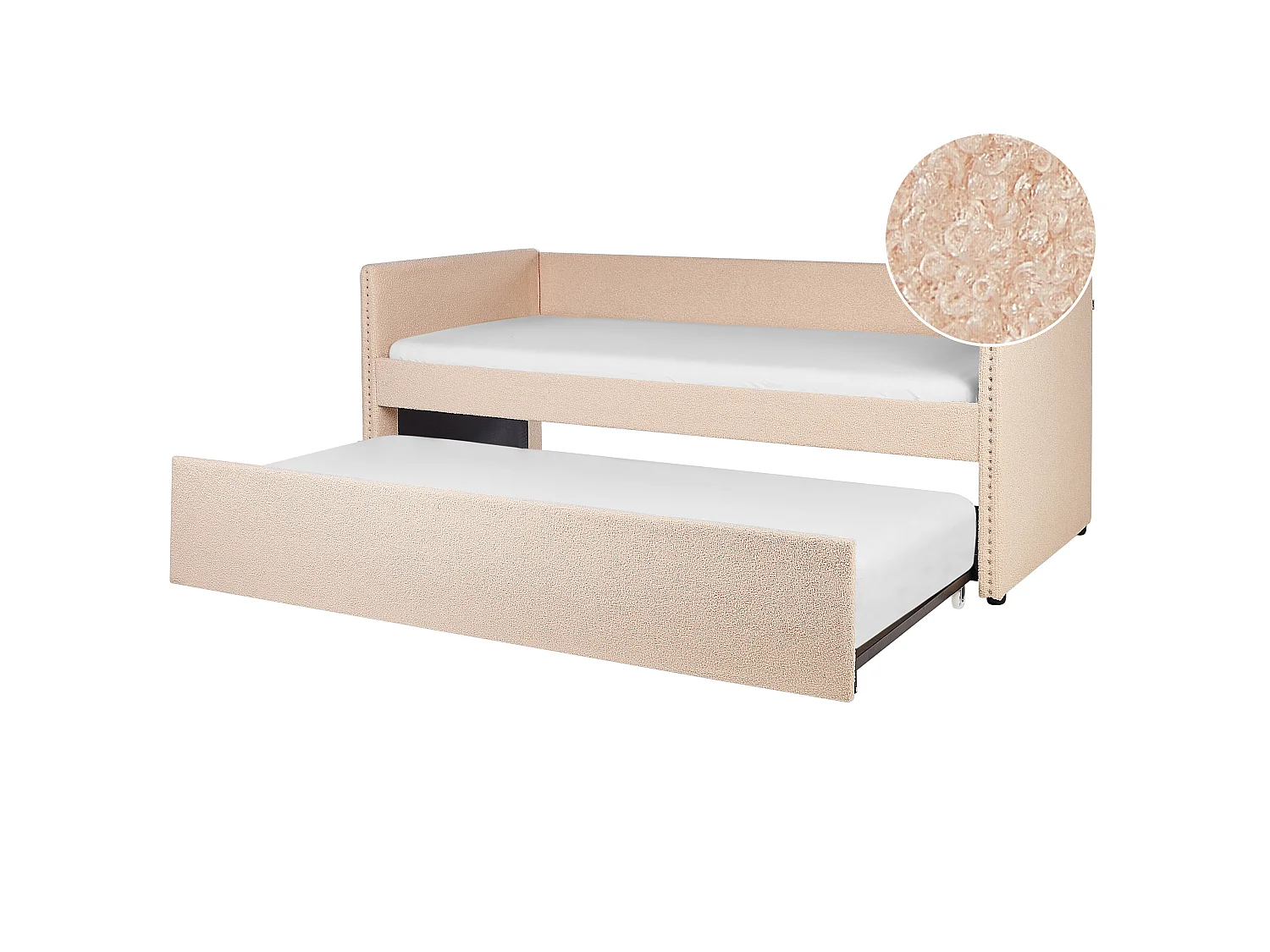 Lit gigogne Bouclé TROYES 90 x 200 cm Rose pêche