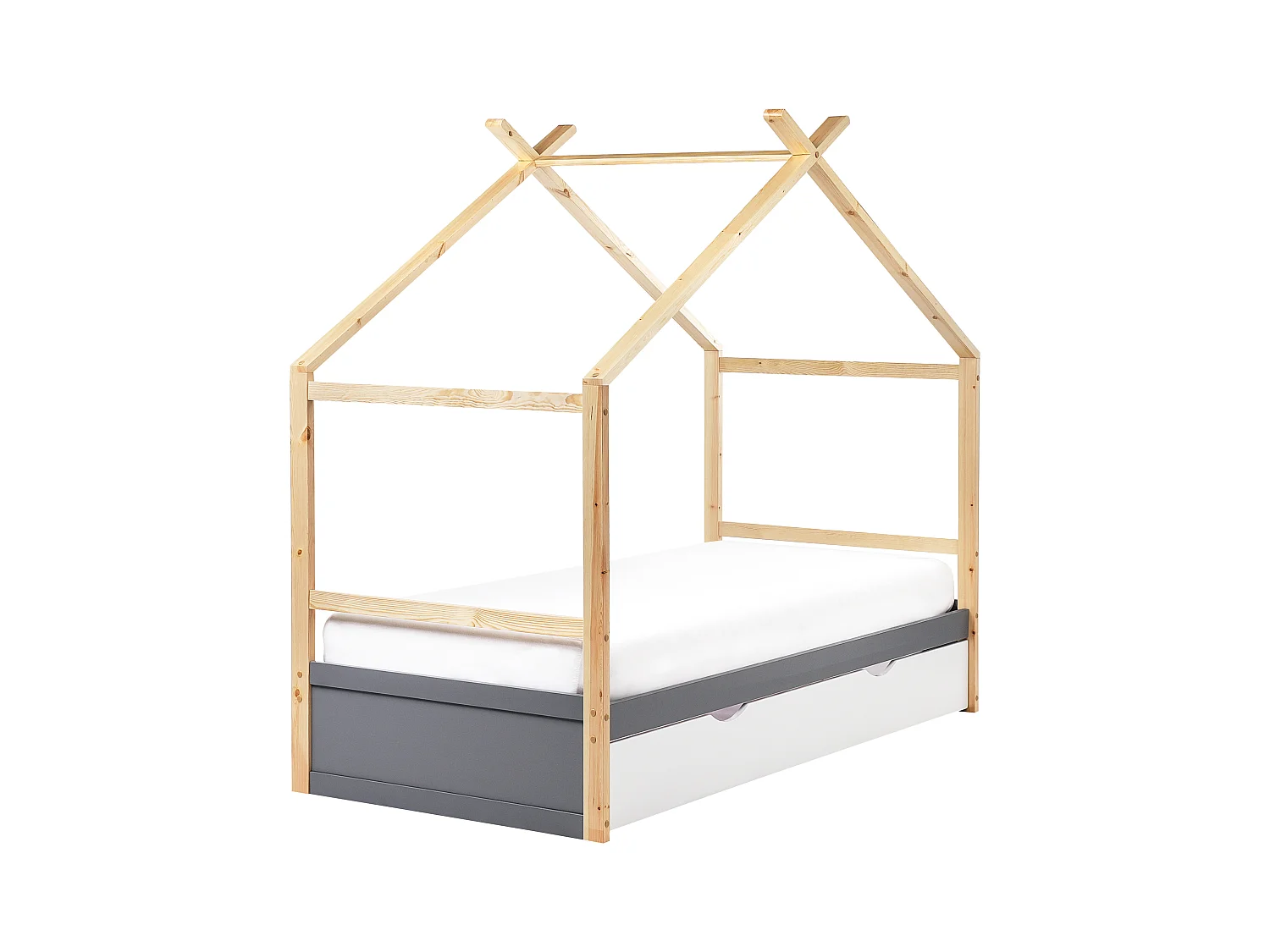 Lit d'enfant Maison Bois de pin ORGEVAL 90 x 200 cm avec rangement Gris
