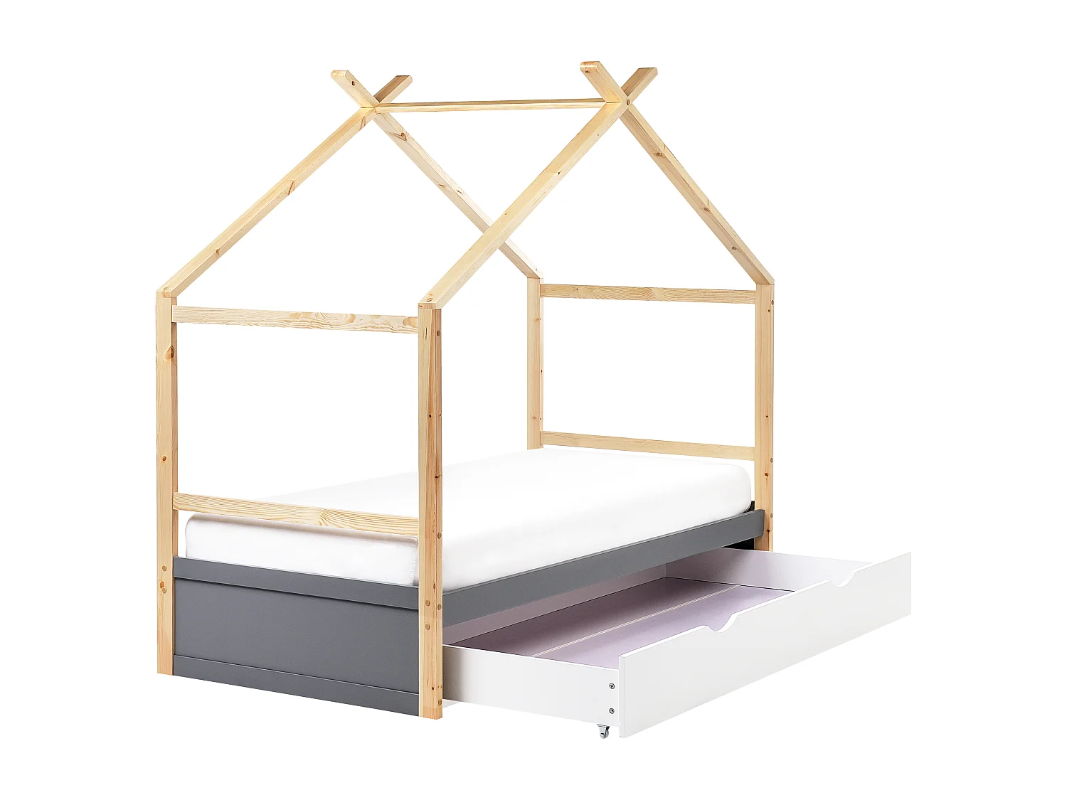 Lit d'enfant Maison Bois de pin ORGEVAL 90 x 200 cm avec rangement Gris