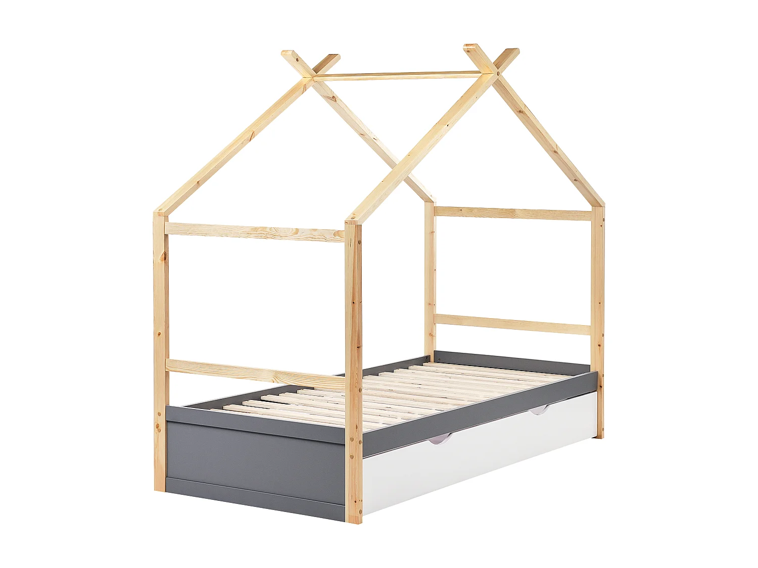 Lit d'enfant Maison Bois de pin ORGEVAL 90 x 200 cm avec rangement Gris